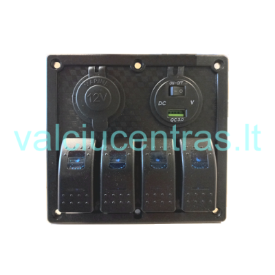 Prietaisų jungiklių skydelis su 5V USB jungtimis ir 12V/24V rozete